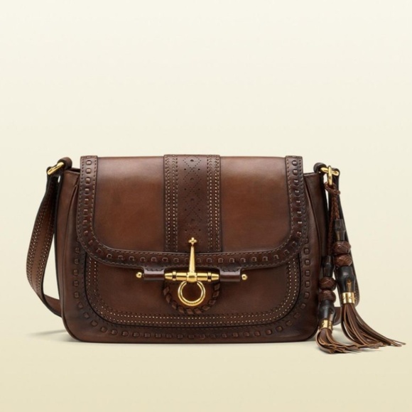 GUCCI Snaffle Bit Brown Leather Medium Handbag Bag - Picture 1 of 16
